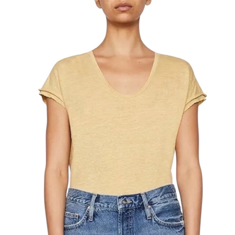 Frame Easy Scoop Organic Linen Tee Cornsilk Color Slubby Oversized Women's Med